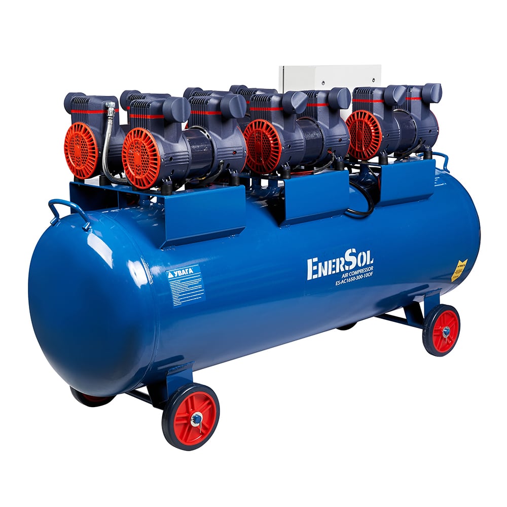 Компресор повітряний EnerSol ES-AC1650-300-10OF безолійний 400В 8.4кВт, 300л, 1650л/хв, 8бар, 126кг