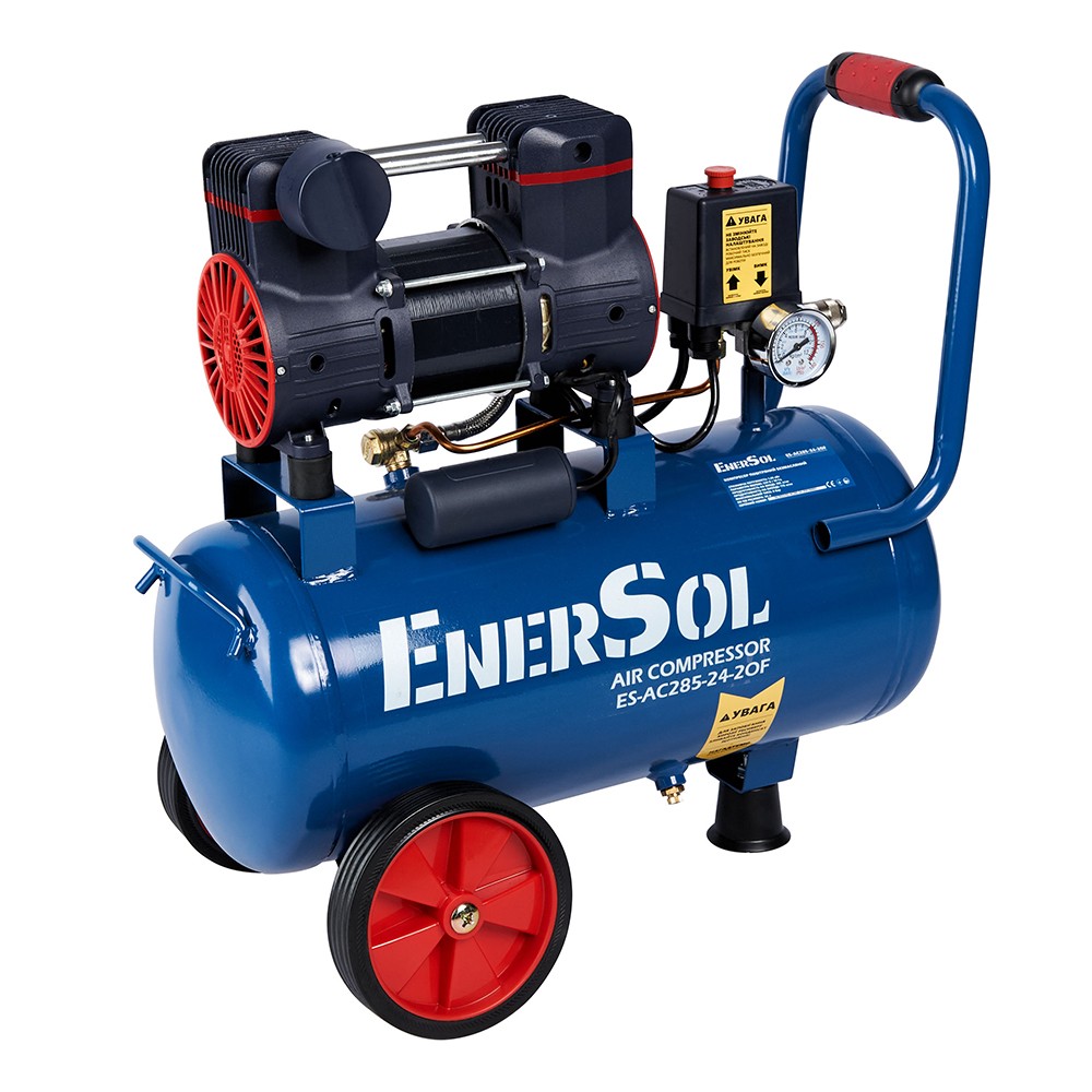 Компресор повітряний EnerSol ES-AC285-24-2OF безолійний 230В 1.08кВт, 24л, 285л/хв, 8бар, 14.5кг