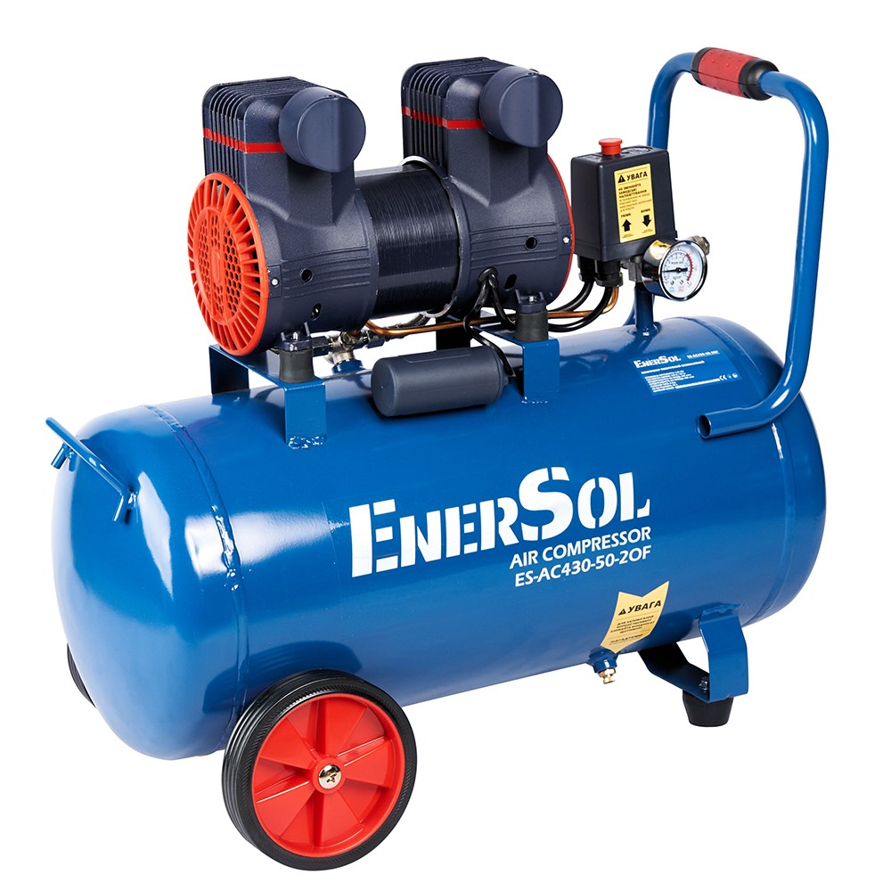 Компресор повітряний EnerSol ES-AC430-50-2OF безолійний 1.68кВт, 50л, 430л/хв, 8бар, 23кг