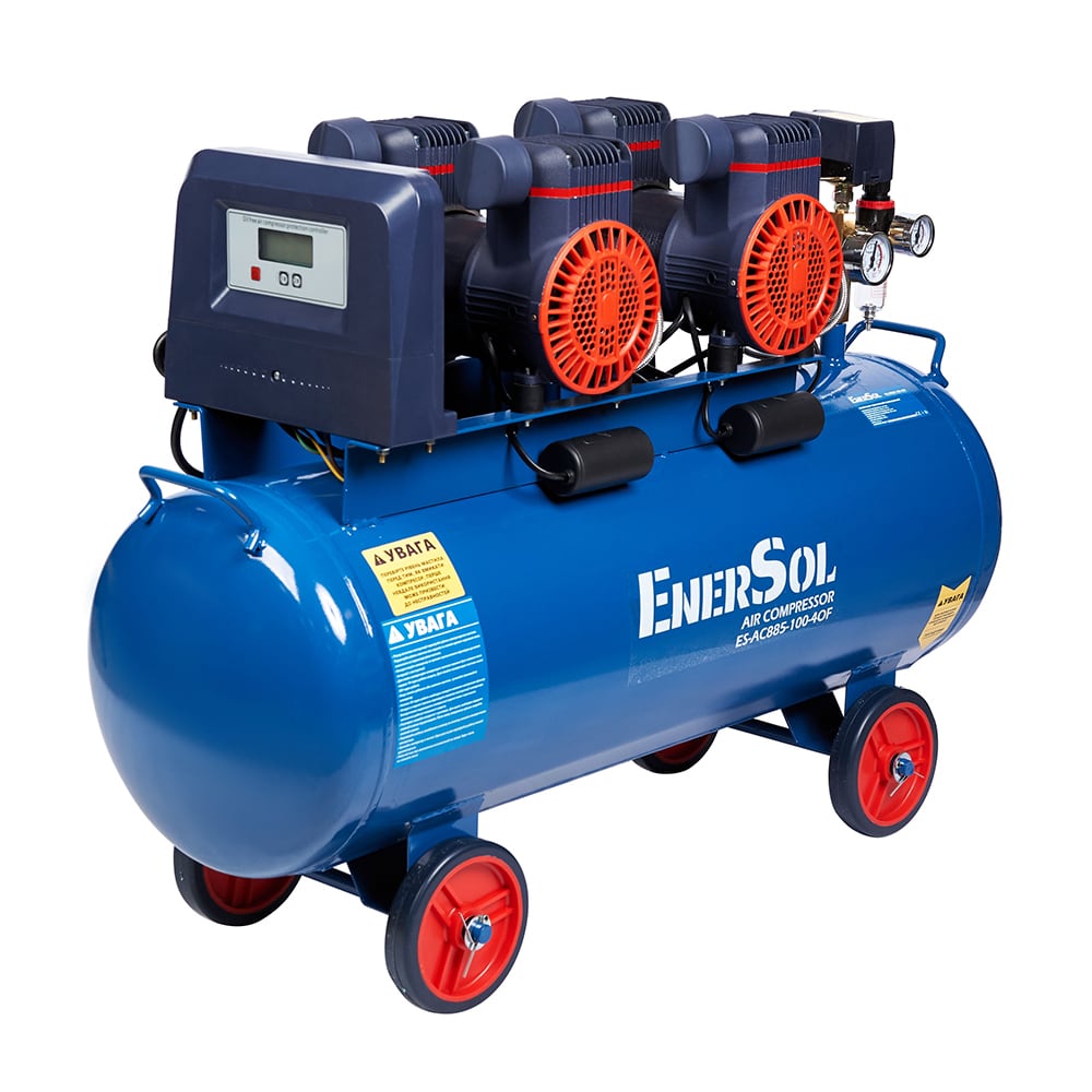 Компресор повітряний EnerSol ES-AC885-100-4OF безолійний 3360Вт, 100л, 885л/хв, 8бар, 46.5кг