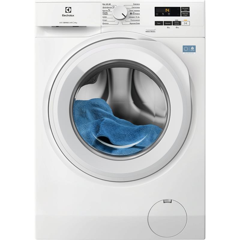 Пральна машина Electrolux фронтальна, 8кг, 1400, A, 58см, дисплей, інвертор, білий