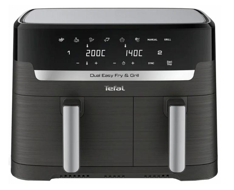 Мультипіч Tefal Dual EasyFry&Grill AirFryer, 2700Вт, чаша-5.2+3.1л, сенсорне керув., 2 чаши, гриль, пластик, чорний