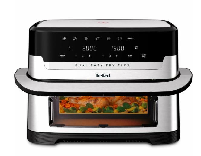 Мультипіч Tefal Dual Easy Fry Flex, 2700Вт, чаша-5.5+3.5л, сенсорне керув., з віконцем, 2 чаши, гриль, пластик, чорний-нерж. сталь