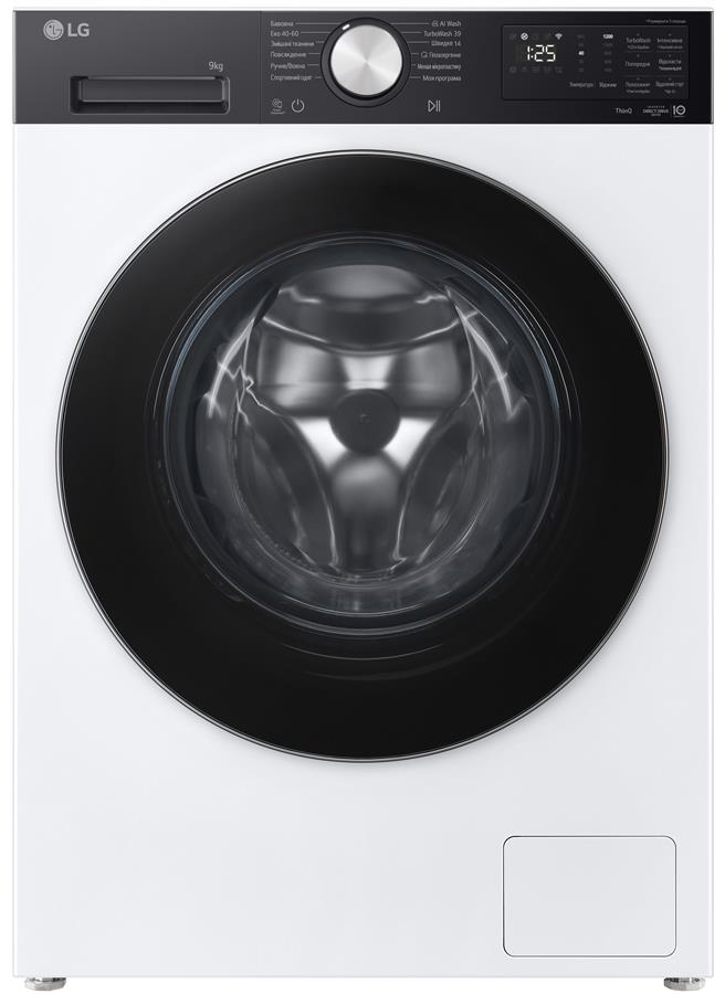 Пральна машина LG фронтальна, 9кг, 1200, A, 48см, дисплей, пара, інвертор, білий