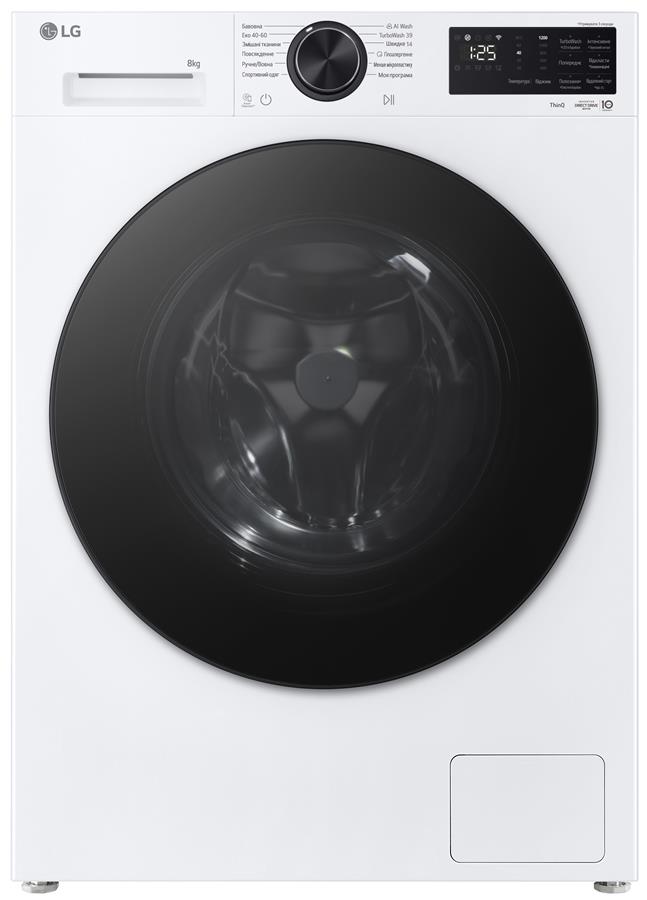 Пральна машина LG фронтальна, 8кг, 1200, A, 48см, дисплей, пара, інвертор, білий