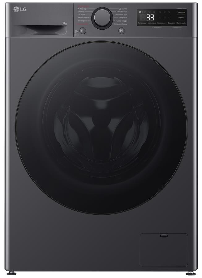 Пральна машина LG фронтальна, 9кг, 1200, A, 48см, дисплей, пара, інвертор, чорний