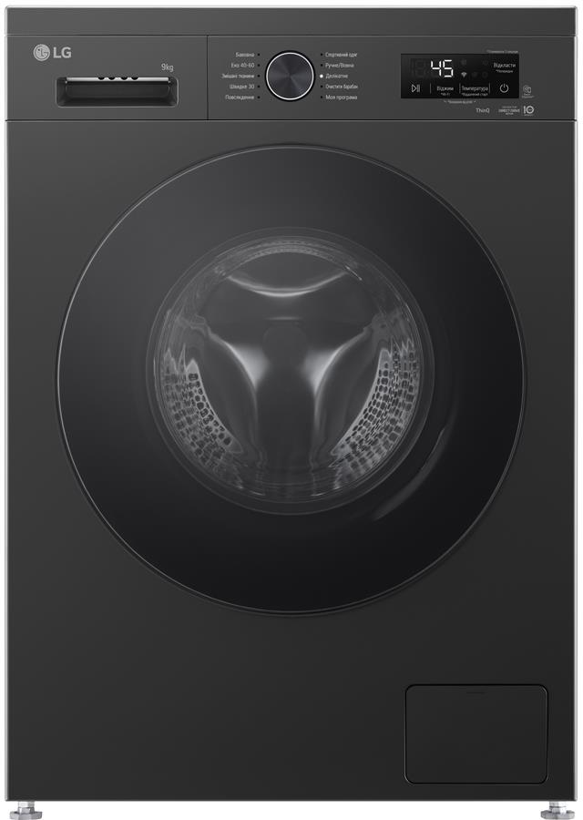 Пральна машина LG фронтальна, 9кг, 1400, A, 55см, дисплей, пара, інвертор, чорний