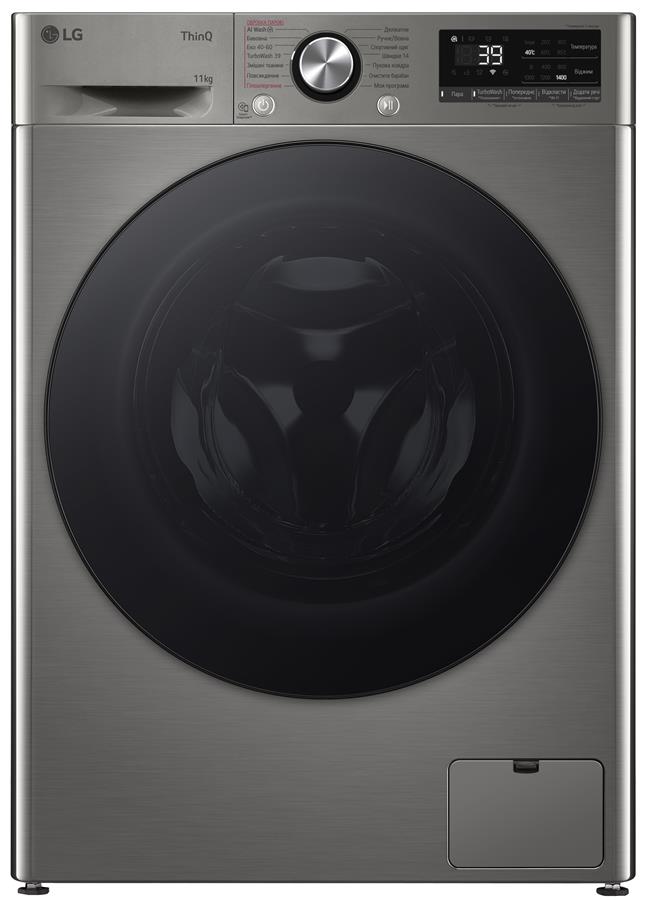 Пральна машина LG фронтальна, 11кг, 1400, A, 57см, дисплей, пара, інвертор, сріблястий
