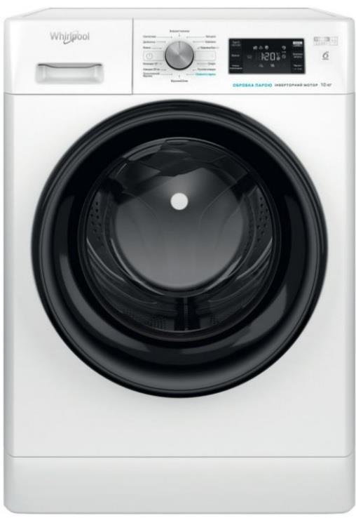 Пральна машина Whirlpool фронтальна, 10кг, 1400, A, 60см, дисплей, пара, інвертор, люк чорний, білий