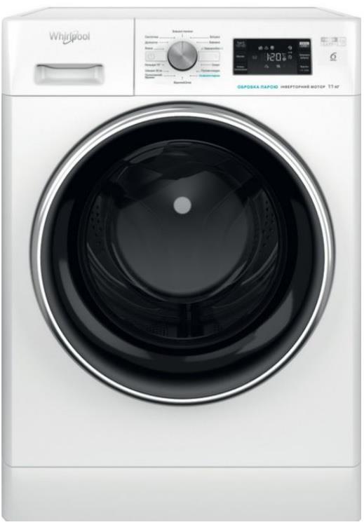 Пральна машина Whirlpool фронтальна, 11кг, 1400, A, 60см, дисплей, пара, інвертор, люк чорний, білий