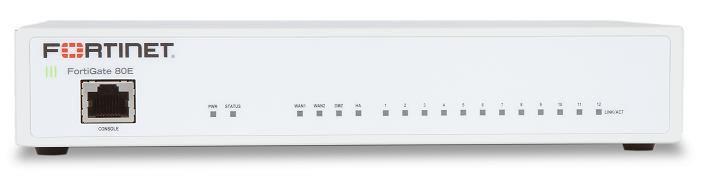Міжмережевий екран Fortinet FG-80E, 1GE x DMZ, 1GE x HA, 12GE x switch ports.
