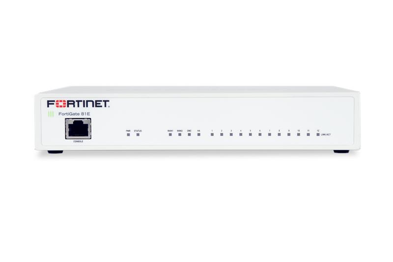 Міжмережевий екран Fortinet FG-81E, 1GE x DMZ, 1GE x Mgmt, 1GE x HA, 12GE x switch ports. 128GB stor.