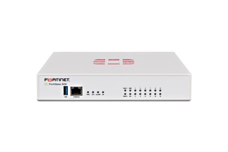 Міжмережевий екран Fortinet FG-90E, 2GE x WAN ports, 1GE x DMZ, 1GE x HA, 12GE x switch ports.