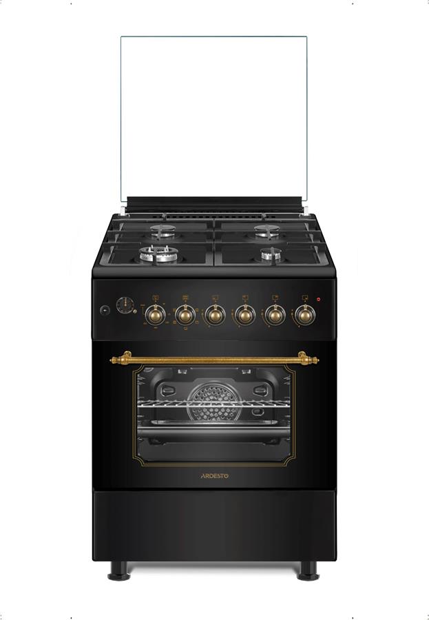 Плита ARDESTO комбі Line-R, 53л, 60x60см, конвекція, чавун, підсвічування, форсунки LPG (підключення газового балона), чорний