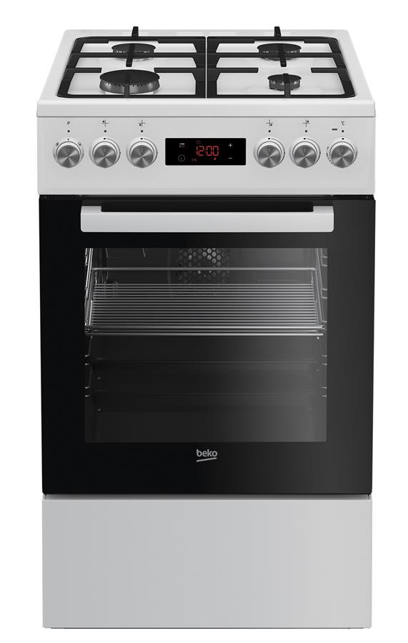 Плита комбинированная Beko FSM52332DWDS - 50х60 см/газ-контр/чугун/60л/8 прогр./белая