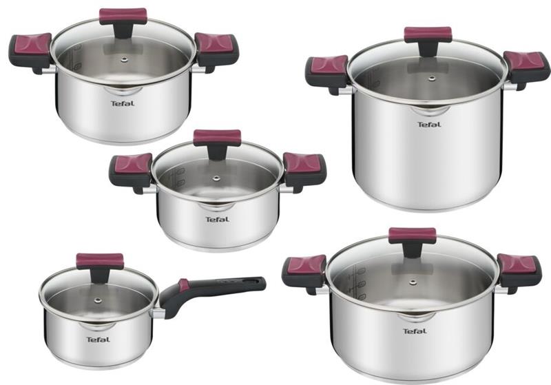 Набір посуду Tefal Cook&Clip, 10предметів, нержавіюча сталь,бакеліт, скло