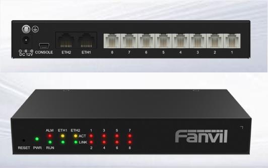 Шлюз VoIP Fanvil GA100-8T, FXOx8 port, FEx2 LAN, 8 channel voice services, Mini USB x1