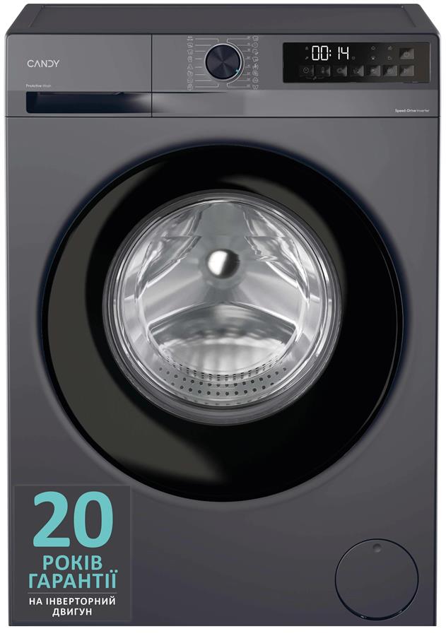 Пральна машина Candy ProWash 300 фронтальна, 8кг, 1400, A, 48см, дисплей, пара, інвертор, люк чорний, cріблястий