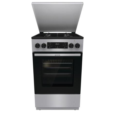 Плита Gorenje комбінована, 62л, 50x60см, метал. кришка, дисплей, емальовані реш, титан