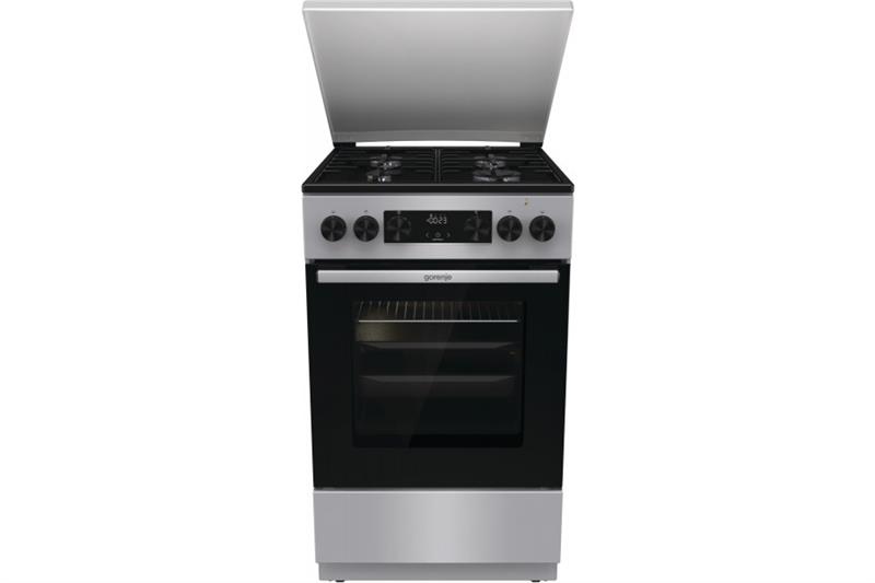 Плита Gorenje комбінована, 62л, 50x60см, метал. кришка, дисплей, емальовані реш, титан