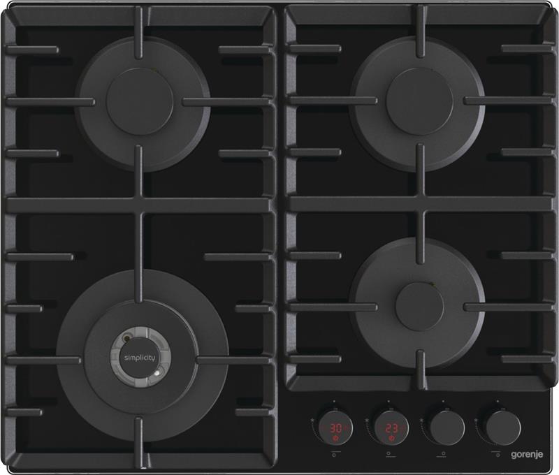 Варильна поверхня Gorenje газова на склі, 60см, чавун, чорний