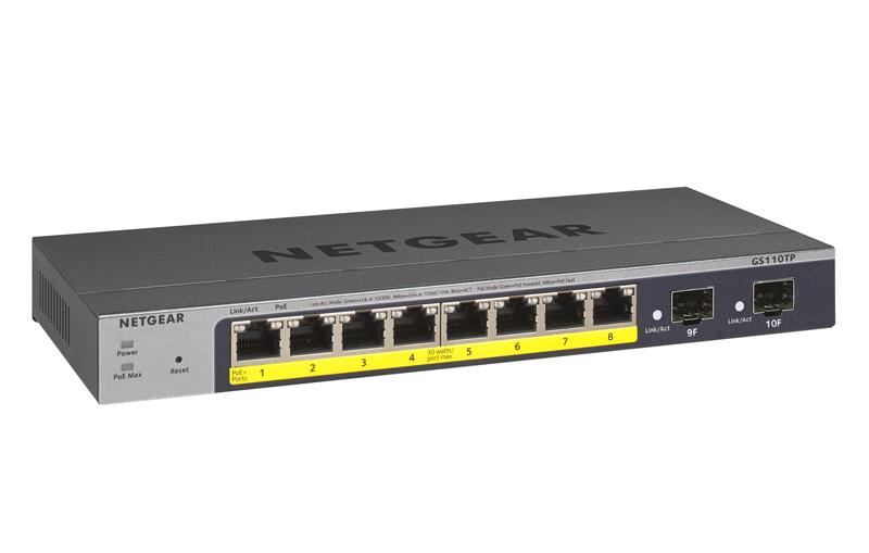 Комутатор NETGEAR GS110TP 8xGE PoE, 2xSFP, 55Вт, Керований L2
