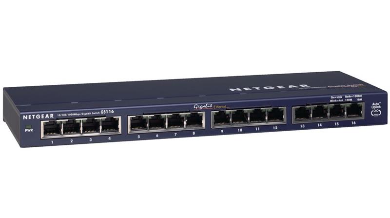 Комутатор NETGEAR GS116GE 16xGE, Некерований