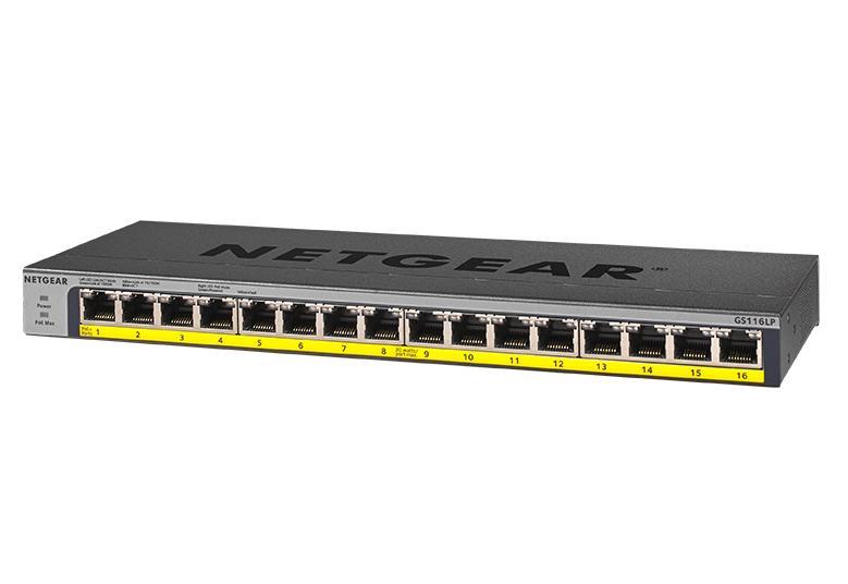 Комутатор NETGEAR GS116LP 16xGE PoE, 76Вт, Некерований