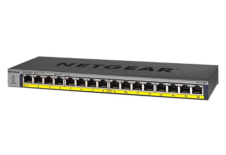 Комутатор NETGEAR GS116PP 16xGE PoE, 183Вт, Некерований