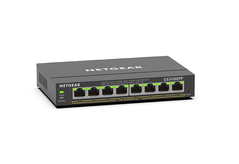 Комутатор NETGEAR GS308EPP 8xGE PoE, 123Вт, WebSmart