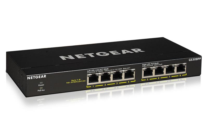 Комутатор NETGEAR GS308PP 8xGE PoE, 83Вт, Некерований