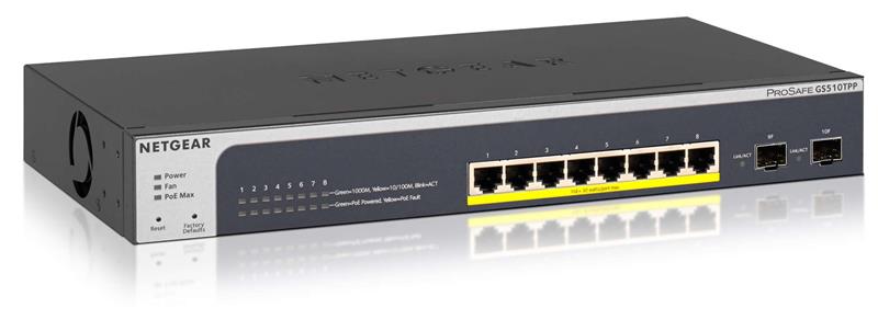 Комутатор NETGEAR GS510TPP 8xGE PoE, 2xSFP, 190Вт, Керований L2