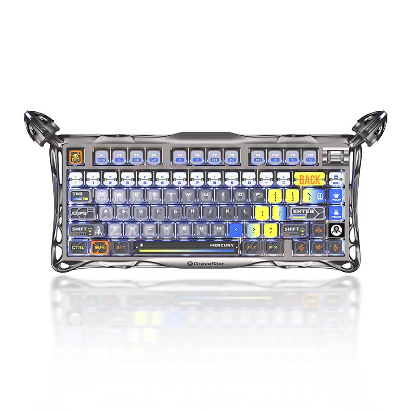 Клавіатура механічна GravaStar Mercury K1 Pro 80keys, GravaStar x Kailh Speedy Mint, BT/WL/USB, RGB, Interstellar Silver
