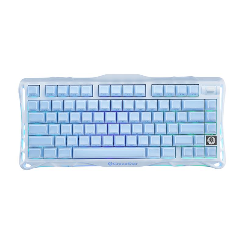 Клавіатура механічна GravaStar Mercury K1 80keys, GravaStar x Kailh Cheery Pink, EN, BT/WL/USB, Ice Blue