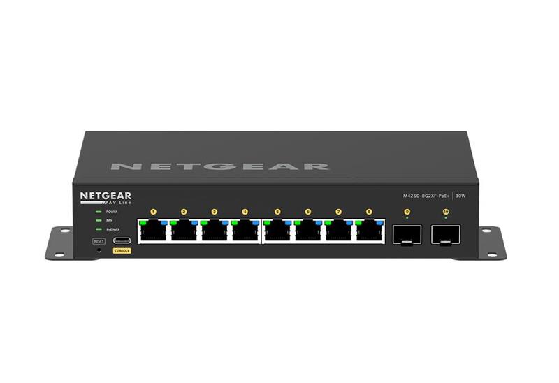 Комутатор NETGEAR M4250-8G2XF-PoE+ (GSM4210PX), 8xGE PoE, 2xSFP+, 220Вт, AV Line, Керований L2