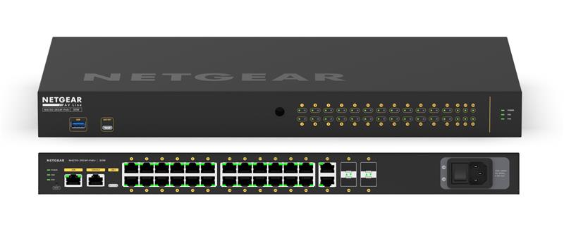 Комутатор NETGEAR M4250-26G4F-PoE+ (GSM4230P), 26xGE (24xPoE), 4xSFP, 300Вт, AV Line, Керований L2