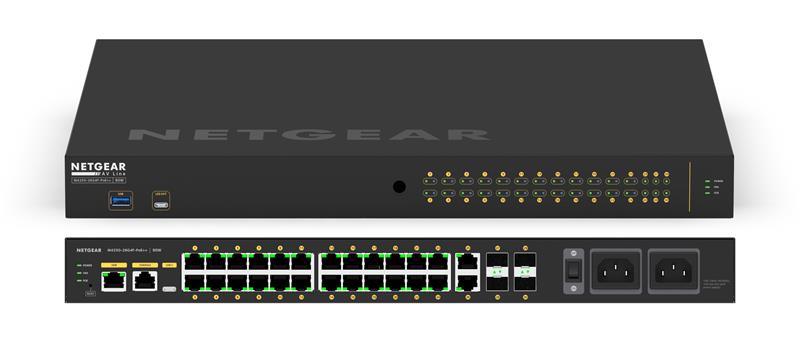Комутатор NETGEAR M4250-26G4F-PoE++ (GSM4230UP), 24x1GE Ultra90 PoE++ (1400Вт), 2x1GE, 4xSFP, AV Line керований L2