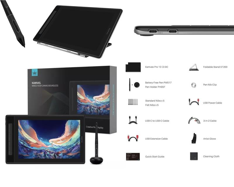 Графічний монітор Huion 13,3" Kamvas Pro 13,2.5K USB-C,чорний
