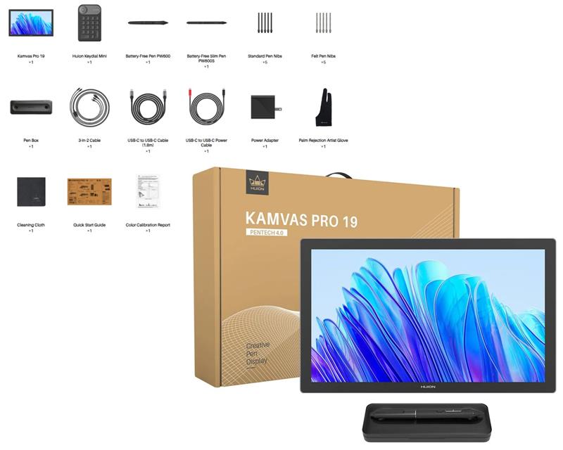 Графічний монітор Huion 19" Kamvas Pro 19,4K USB-Cх2, 3.5 mini-jack, сірий темний