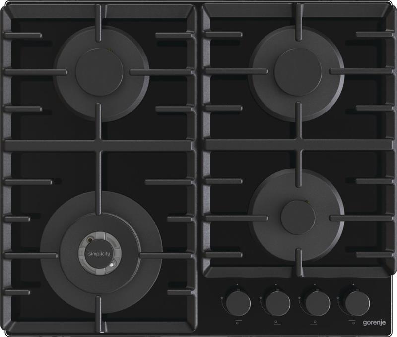 Варильна поверхня Gorenje газова на склі, 60см, чавун, чорний