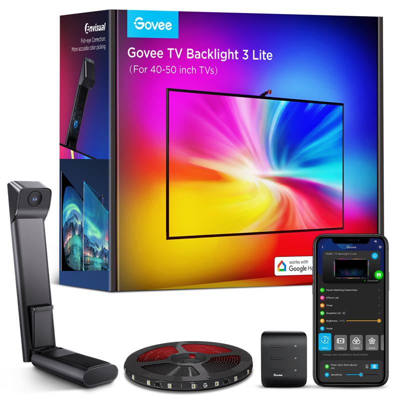 Набір адаптивного підсвічування Govee H6097 TV Backlight 3 Lite 40-50', RGBICW, WI-FI/Bluetooth, чорний