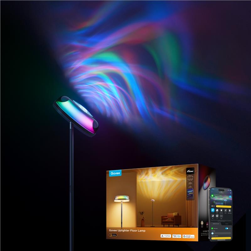 Торшер розумний Govee H60B0 Uplighter Floor Lamp, 1000Lm, RGBWW+RGBIC+WW, WI-FI/Bluetooth, чорний