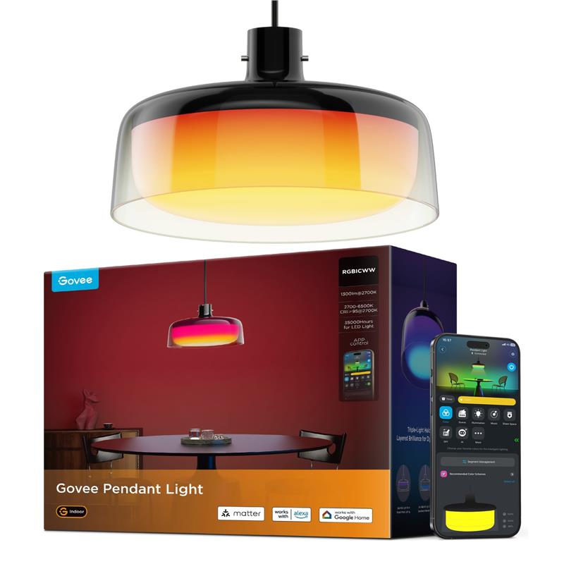 Лампа Govee H60C1 Pendant Light, RGBWW, 2700 K – 6500 K, 1300 Lum, WI-FI/Bluetooth, чорна