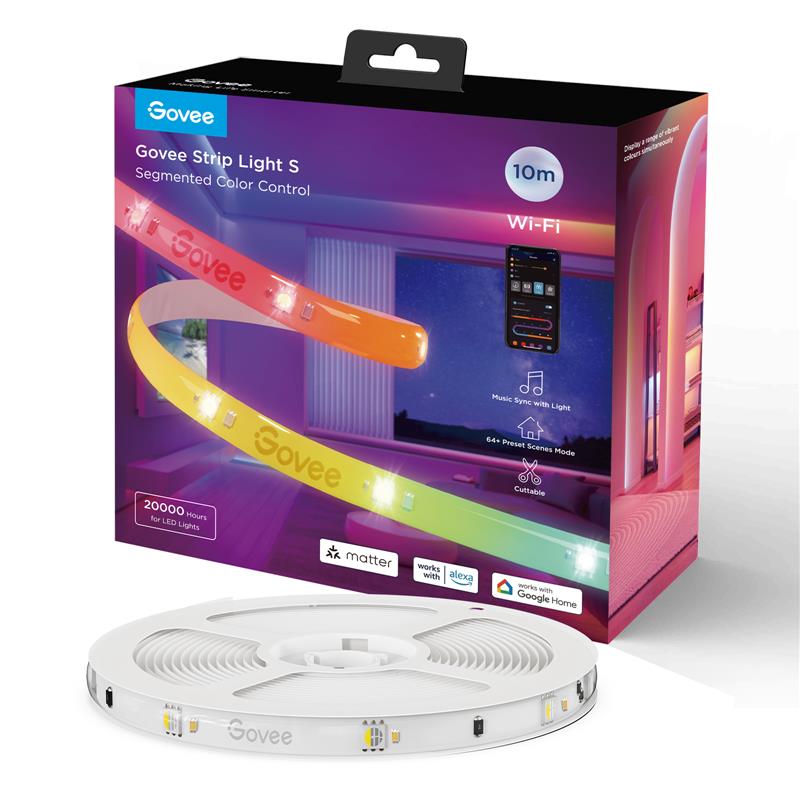 Стрічка світлодіодна розумна Govee H612C Strip Light S With Protective Coating, 10м, RGBICW, WI-FI/Bluetooth, білий