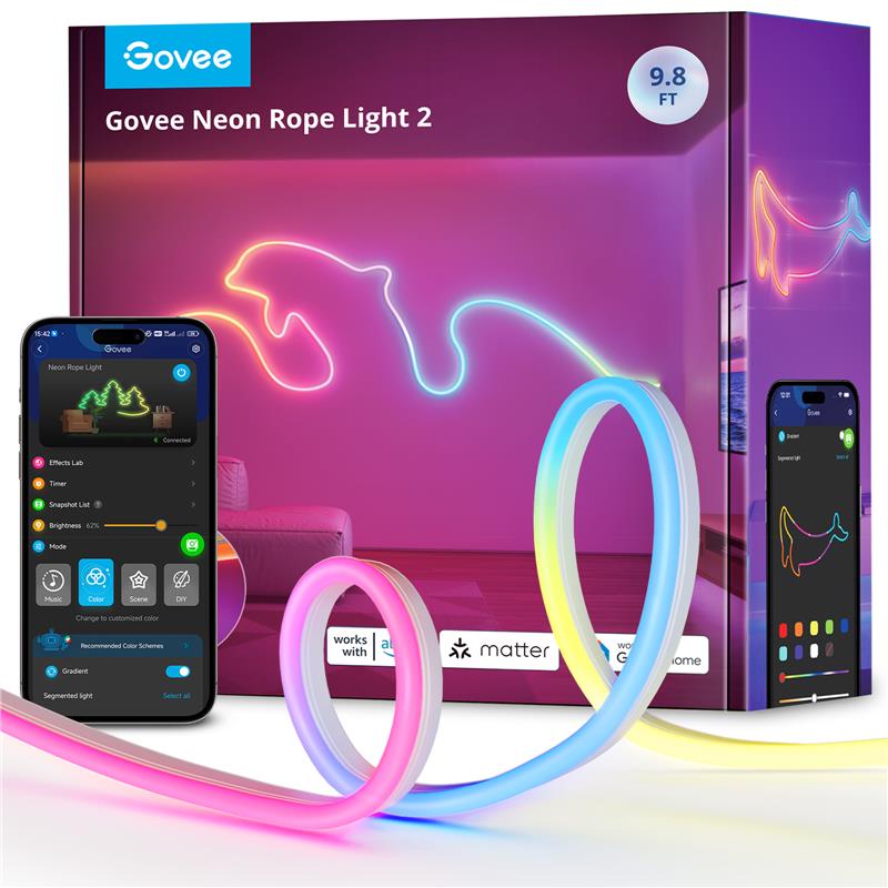 Стрічка світлодіодна розумна Govee H61D3 Neon Rope Light 2, 3м, RGBIC, WI-FI/Bluetooth, білий