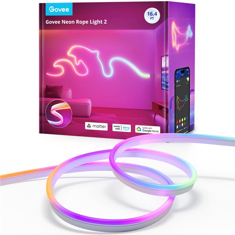 Стрічка світлодіодна розумна Govee H61D3 Neon Rope Light 2, 5м, RGBIC, WI-FI/Bluetooth, білий