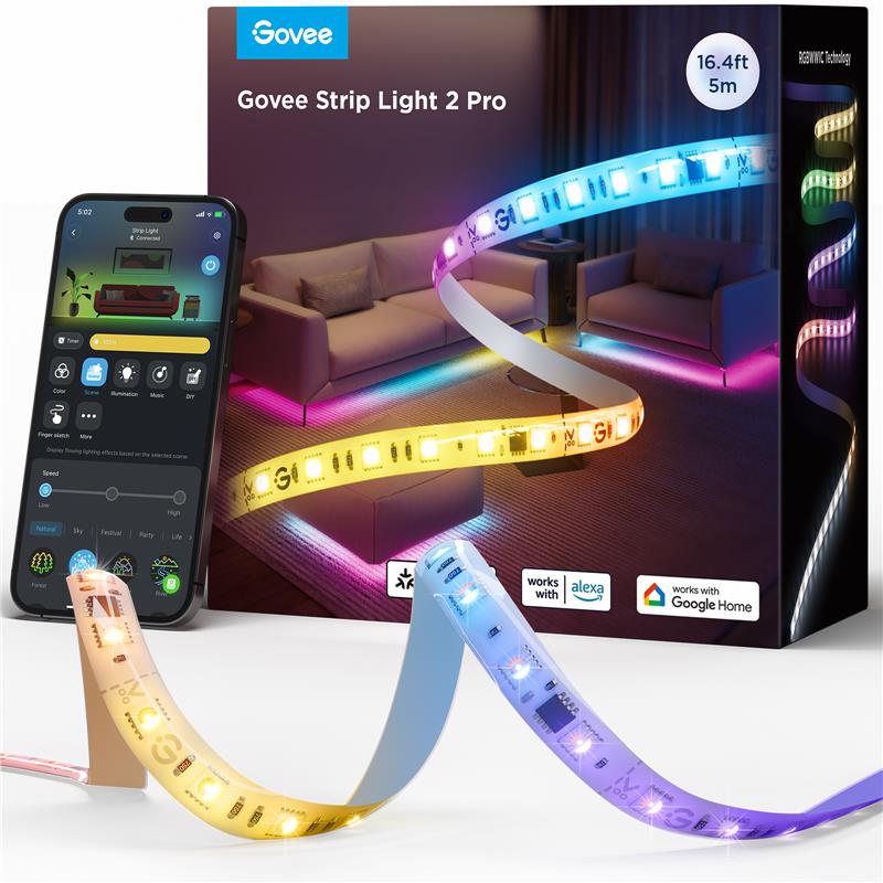 Стрічка світлодіодна розумна Govee H61F5 Strip Light 2 Pro, 5м, RGBWWIC, WI-FI/Bluetooth, білий