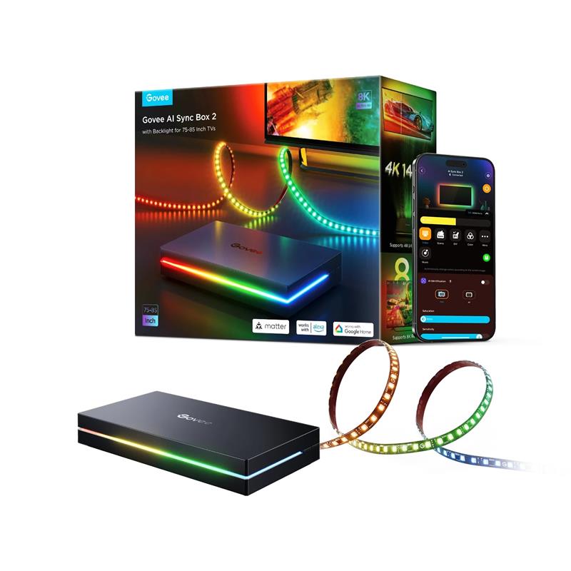 Набір адаптивного підсвічування Govee H6603 Govee AI Sync Box Kit 2 BackLight 27-34', RGBWIC, WI-FI/Bluetooth, чорний