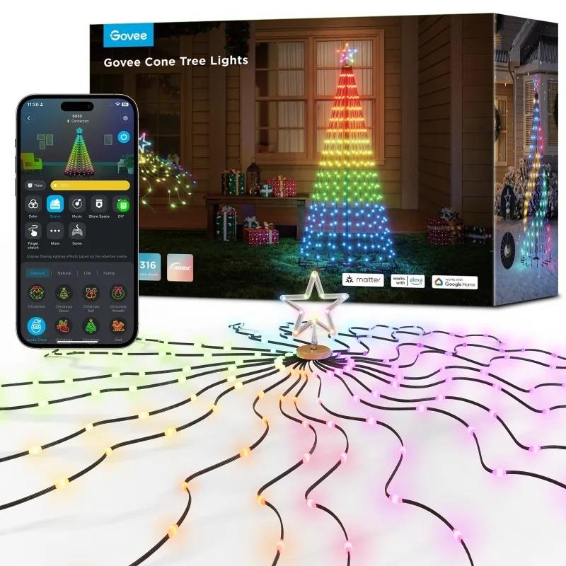 Гірлянда Smart LED Govee H6840 Cone Tree Lights, RGBWIC, кабель чорний