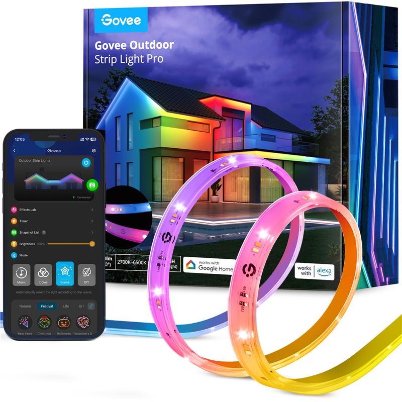 Стрічка світлодіодна розумна Govee H70A1 Phantasy Outdoor LED, 10м, RGBICWW, WI-FI/Bluetooth, білий